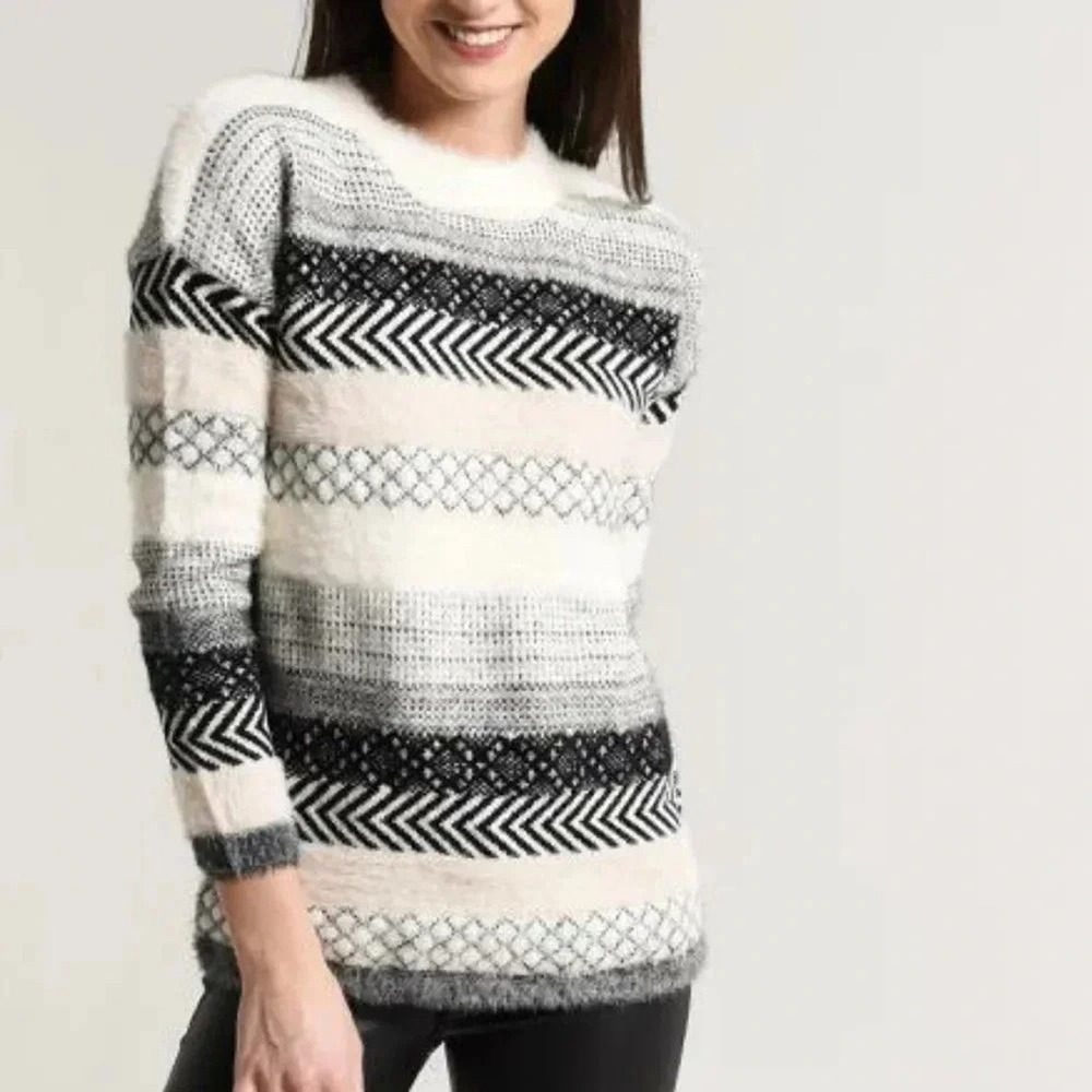 JACK by BB DAKOTA Women's Size S Striped Faux Fur Fuzzy Sweater Tunic